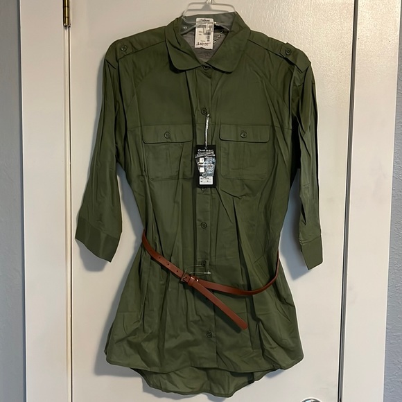 Ali & Kris Tops - Ali & Kris Olive Green Button Down Belted Tunic